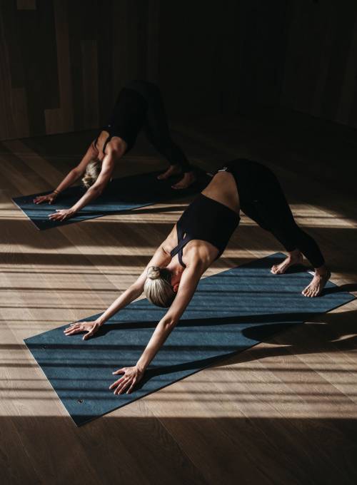 Woman practicing yoga during an autumn yoga retreat in nature at Alpina Alpendorf