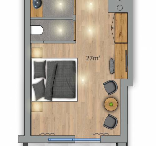 Der Raumplan des Komfortzimmers in unserem Alpina Family, Spa & Sporthotel.  